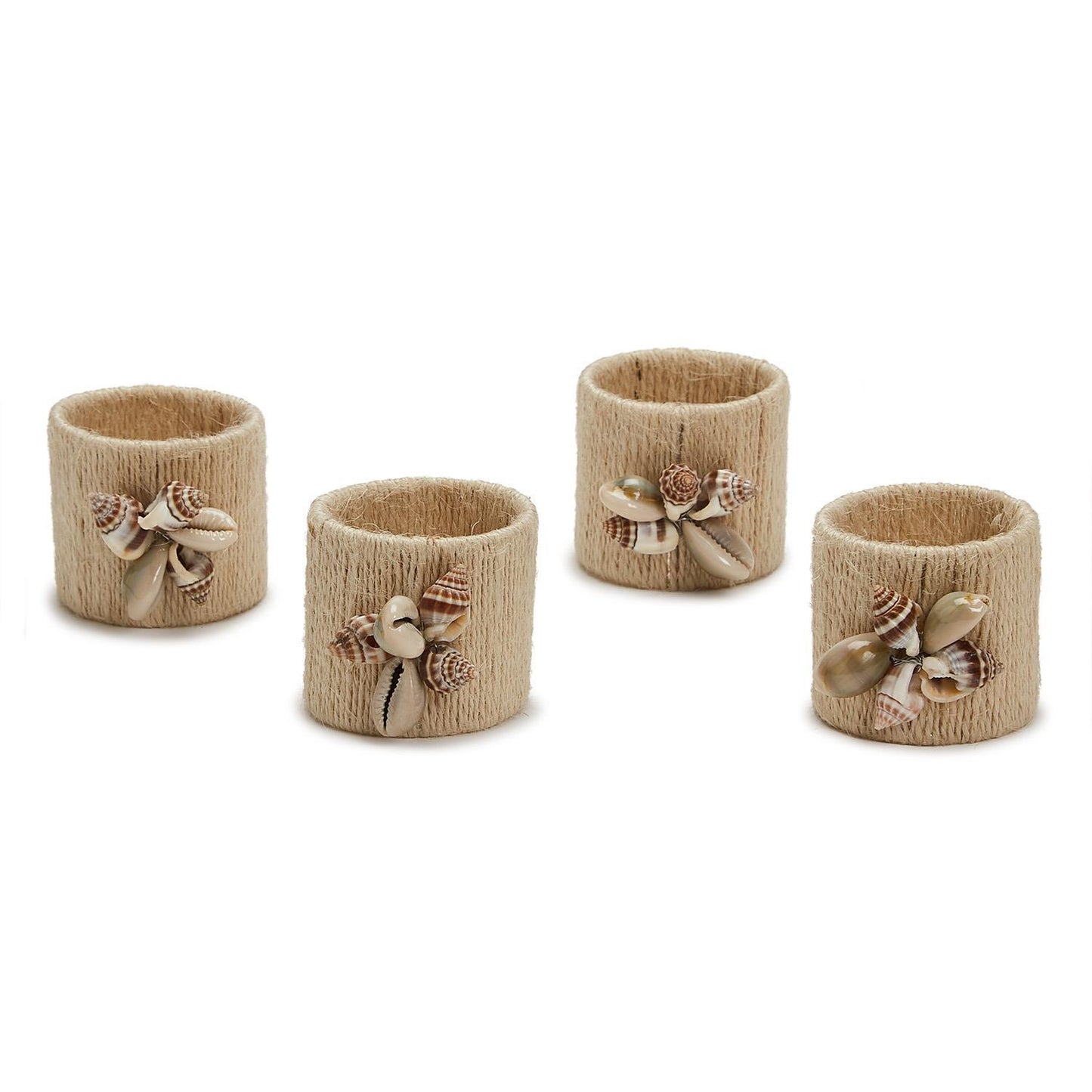 Jute Napkin Rings with Seashells - Set of 4