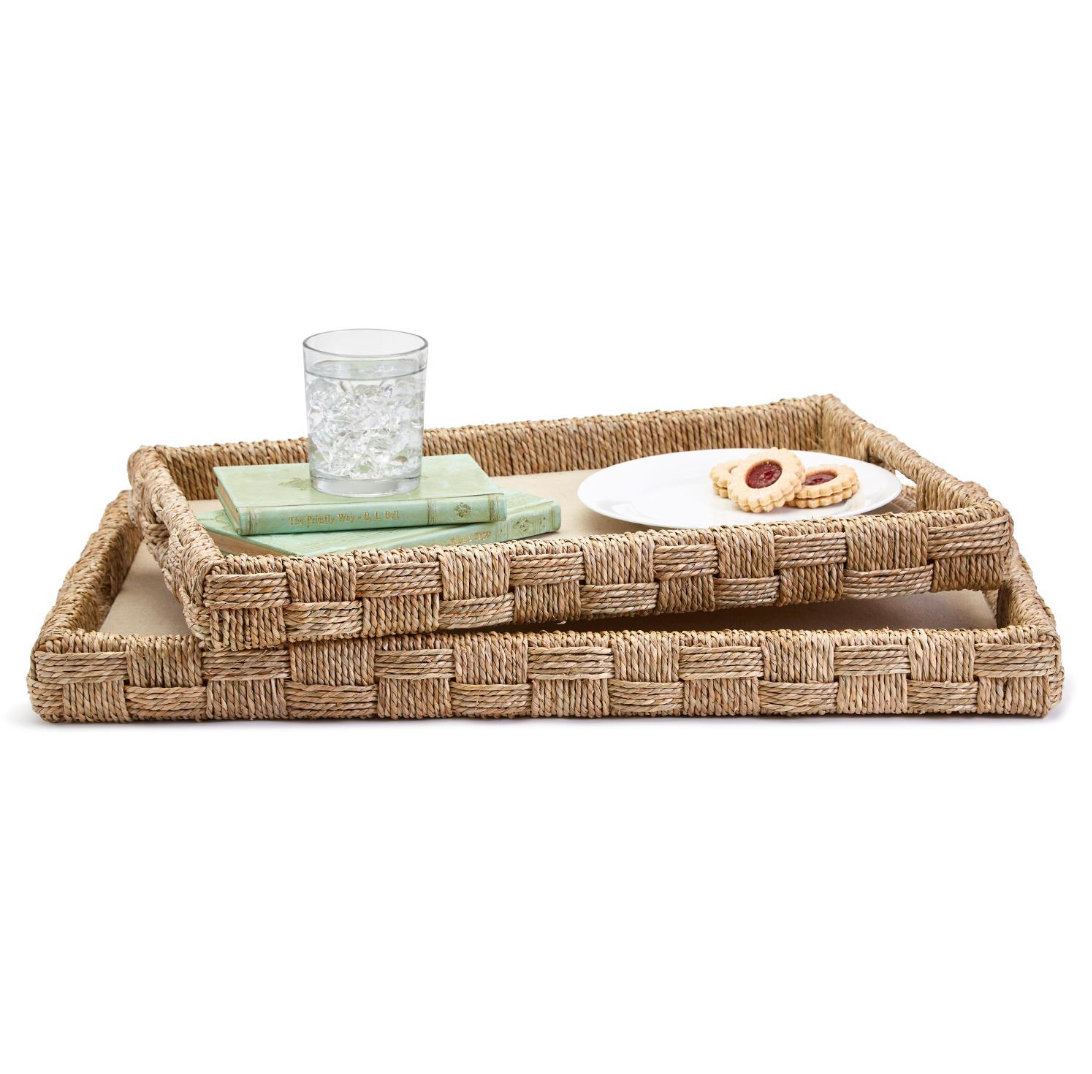 S/2 Hand-Crafted Sea Grass and Rattan Decorative Trays