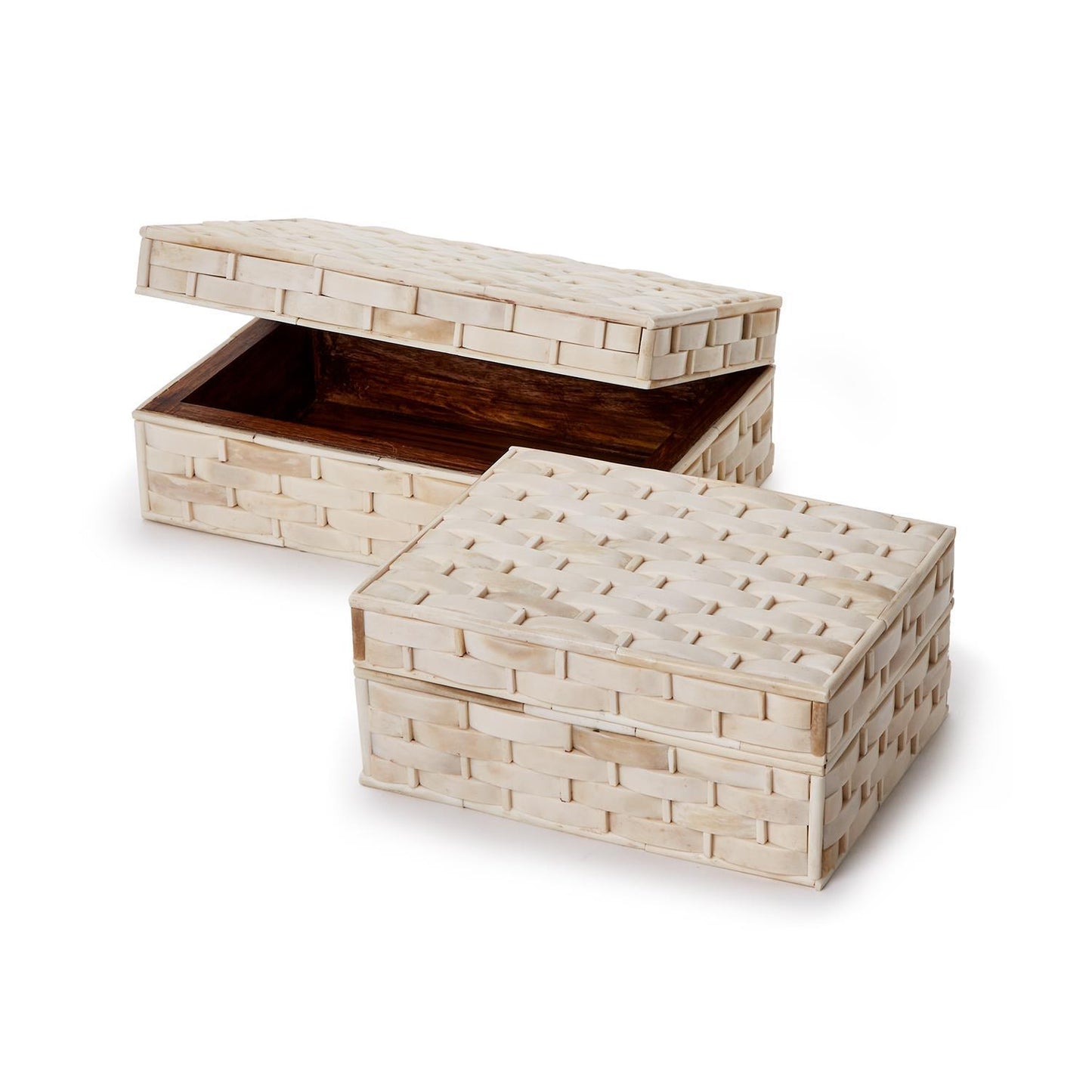 Two's Company Basketweave Hinged Bone Boxes