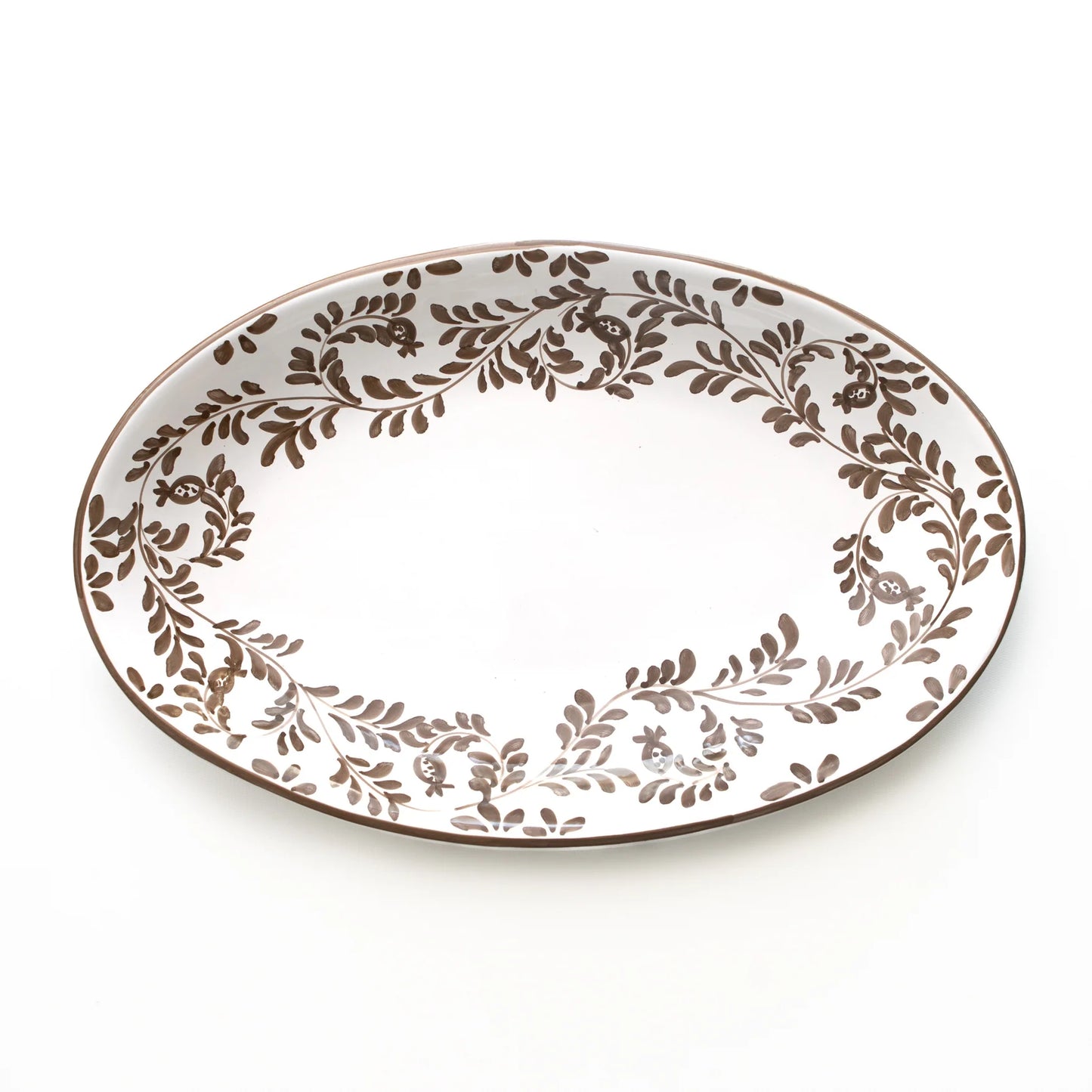 Pomegranate Scroll Oval Tray in Chocolate