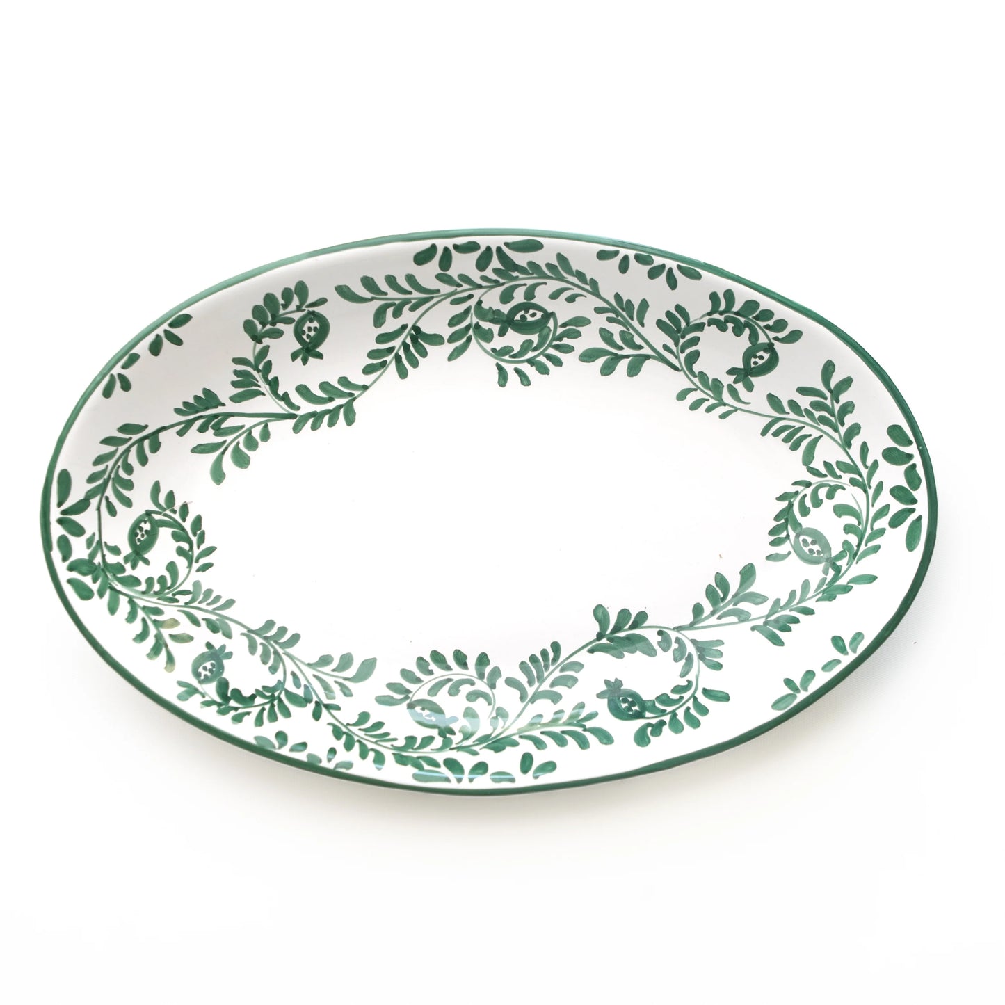 Pomegranate Scroll Oval Tray in Forest Green