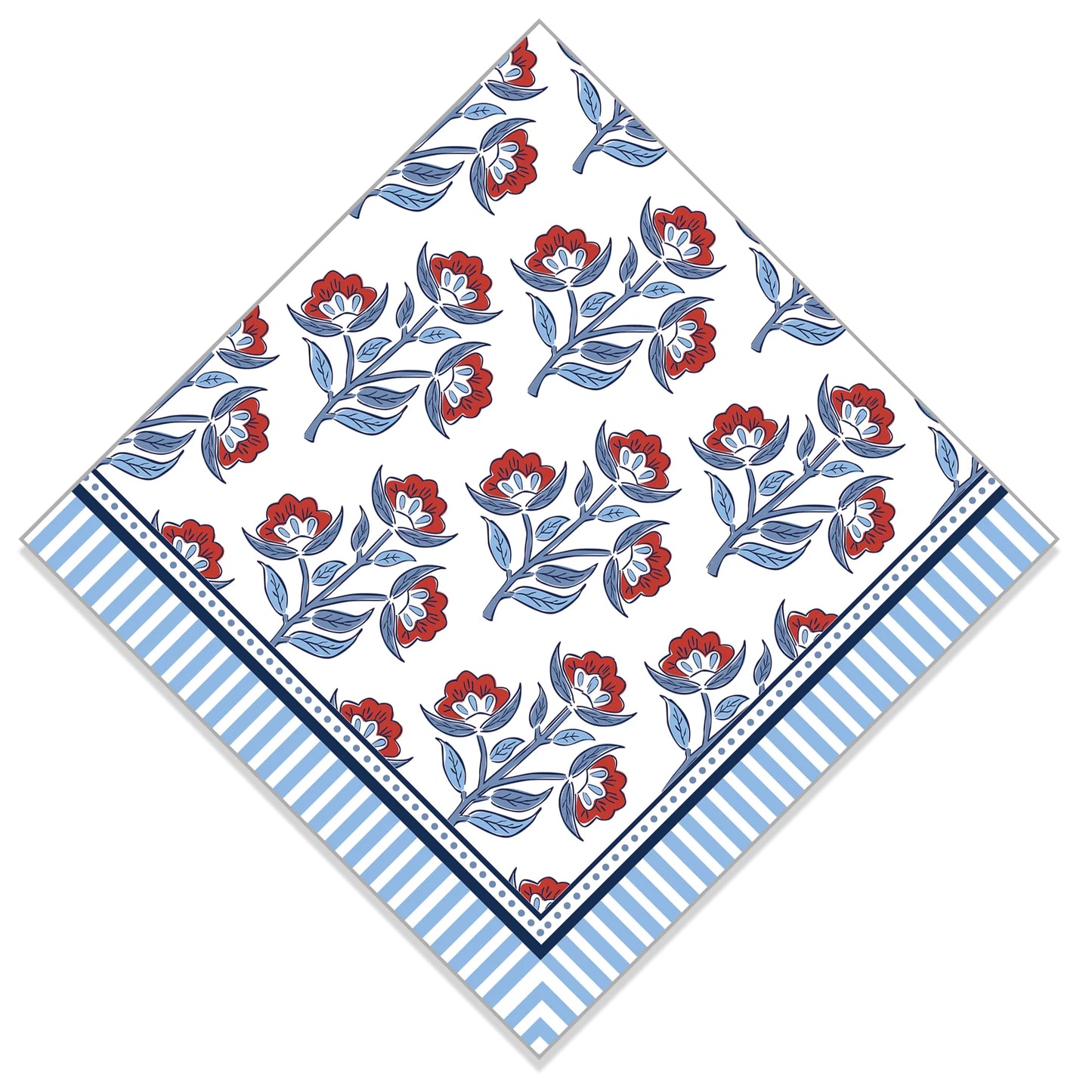 Red Floral Block Print Paper Napkins