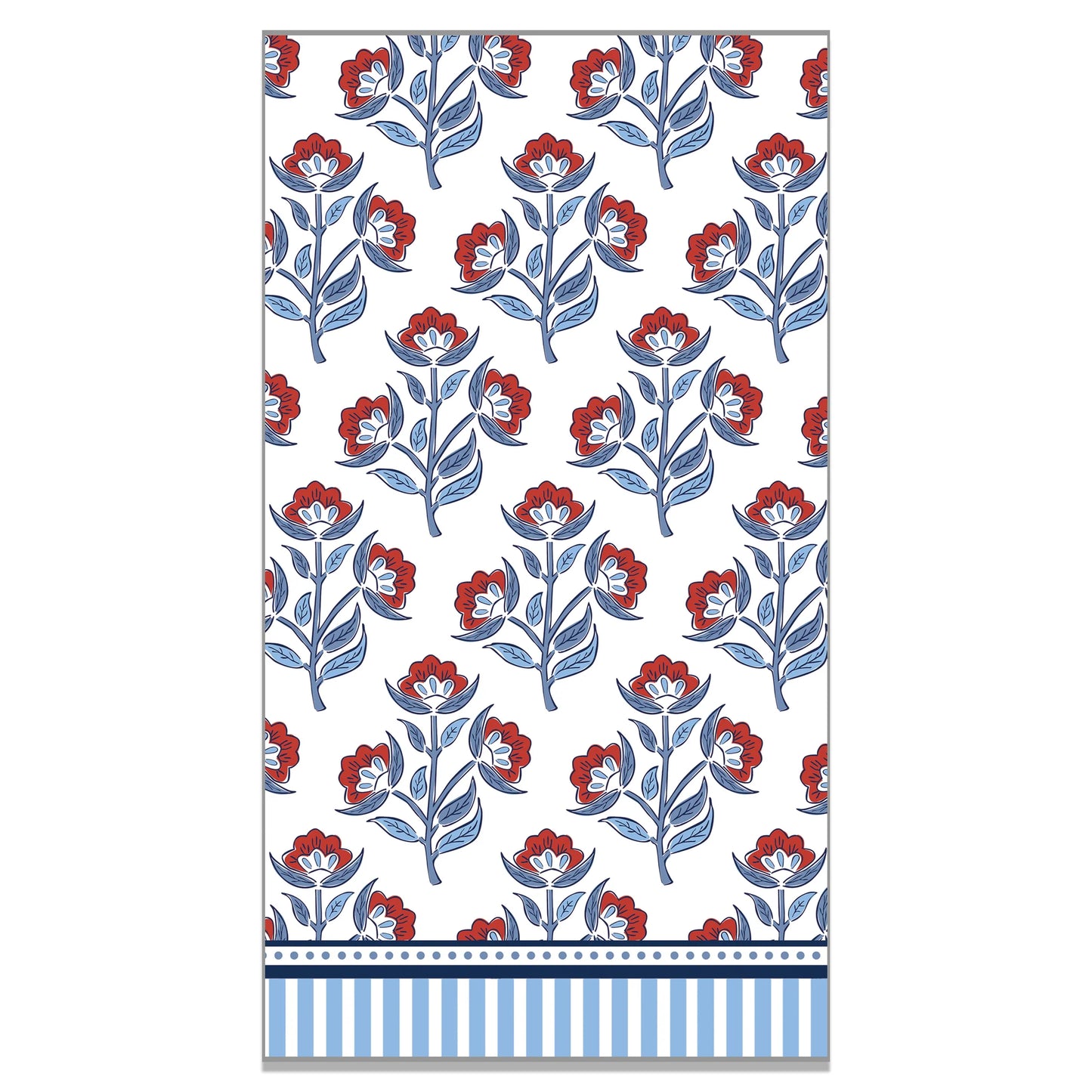 Red Floral Block Print Paper Napkins