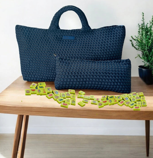 Peace Love Mahjong - Navy Woven Mahjong Carryall Bag