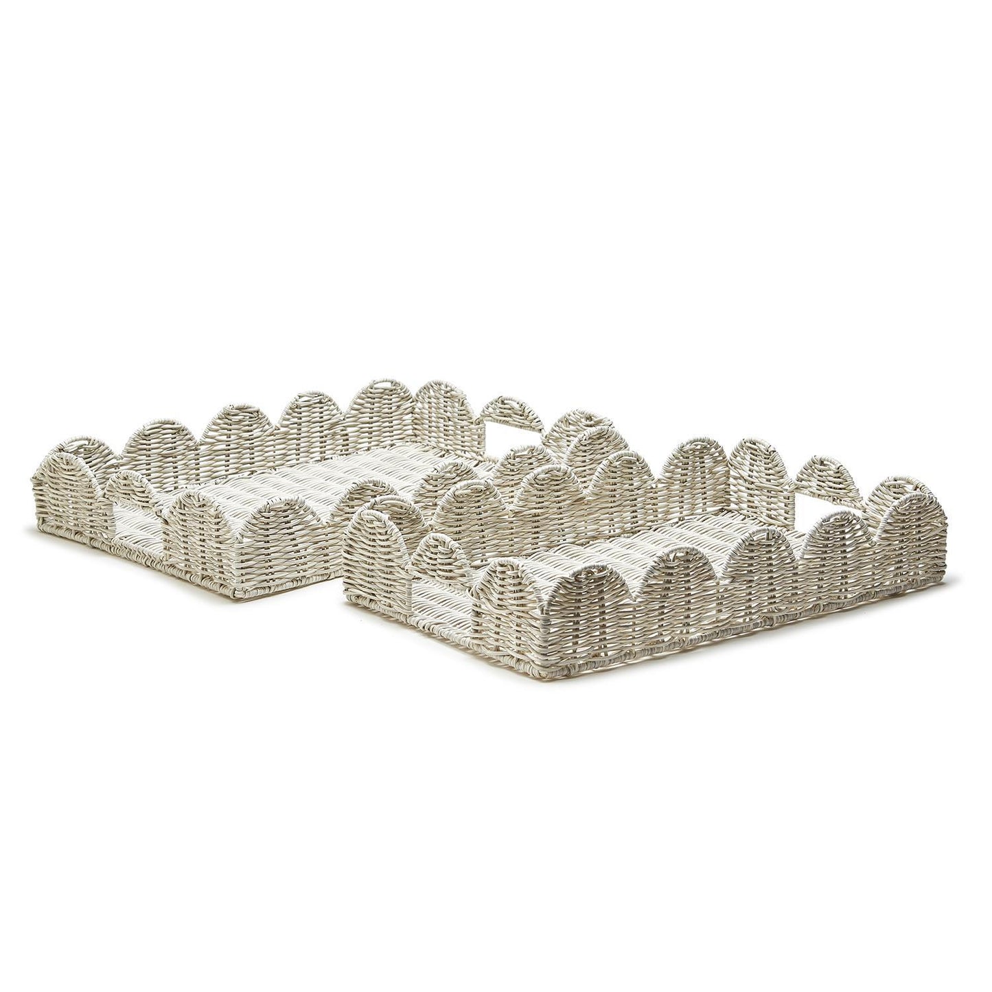 White Wicker Scalloped Trays - Assorted Sizes