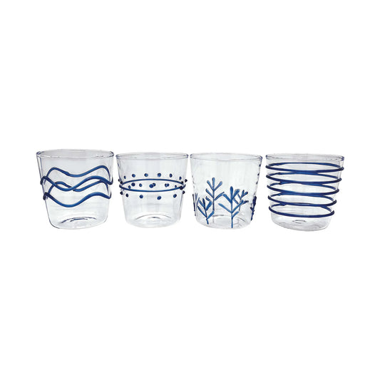 Applique Blue Drinking Glasses - Set of 4