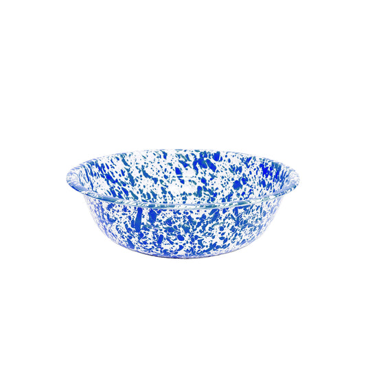 Small Enamel Splatterware Serving Bowl in Blue