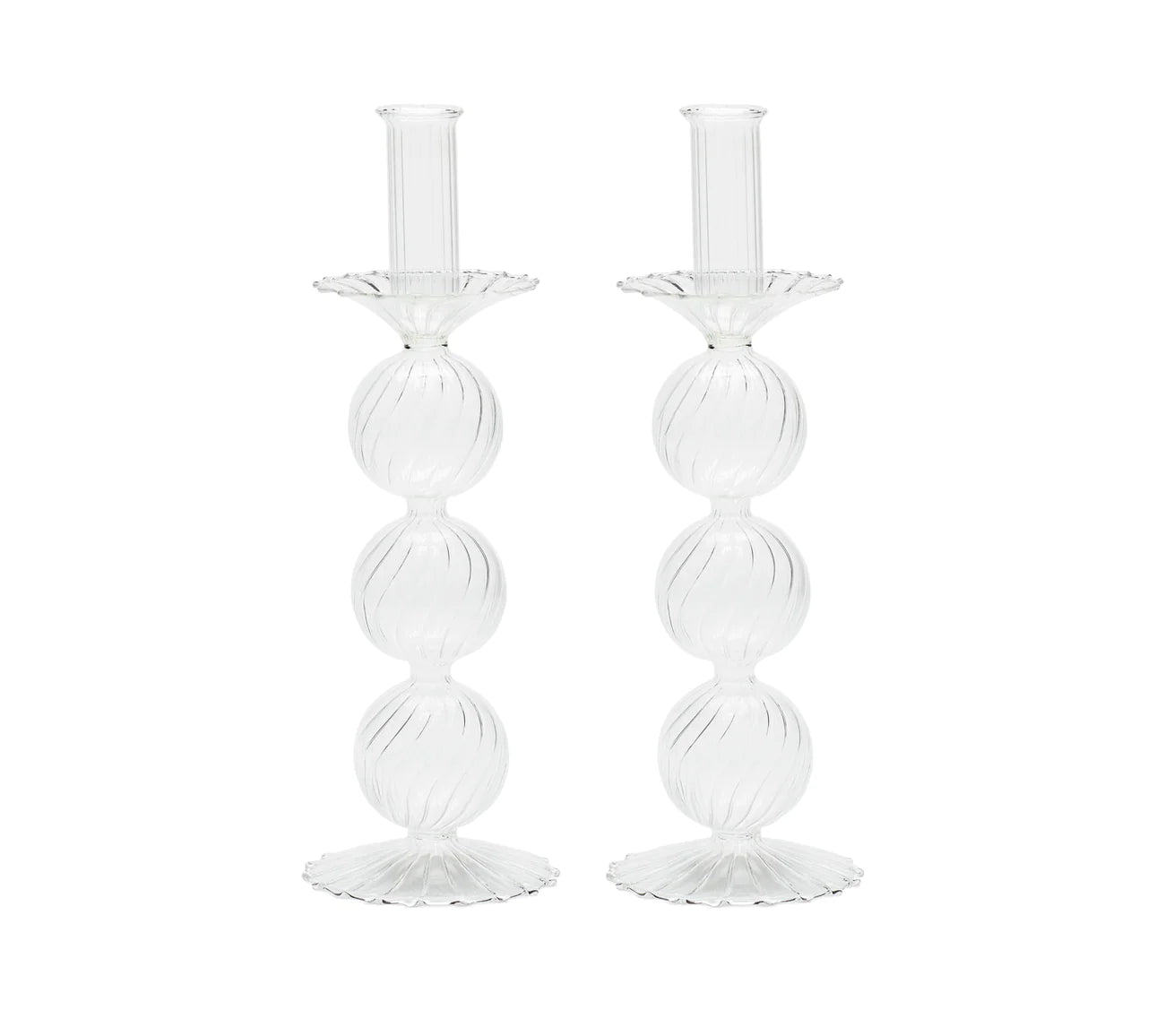 Tall Handblown Glass Candlesticks - Set of 2