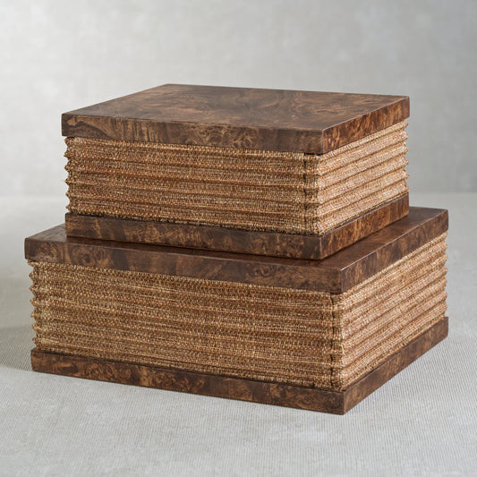 Rosso Burl Wood and Raffia Box